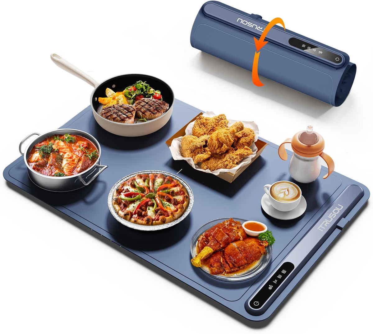 iTRUSOU Electric Food Warming Mat 24"x16" – 3-Level Temp, 250W, Rollable for Parties & Buffet