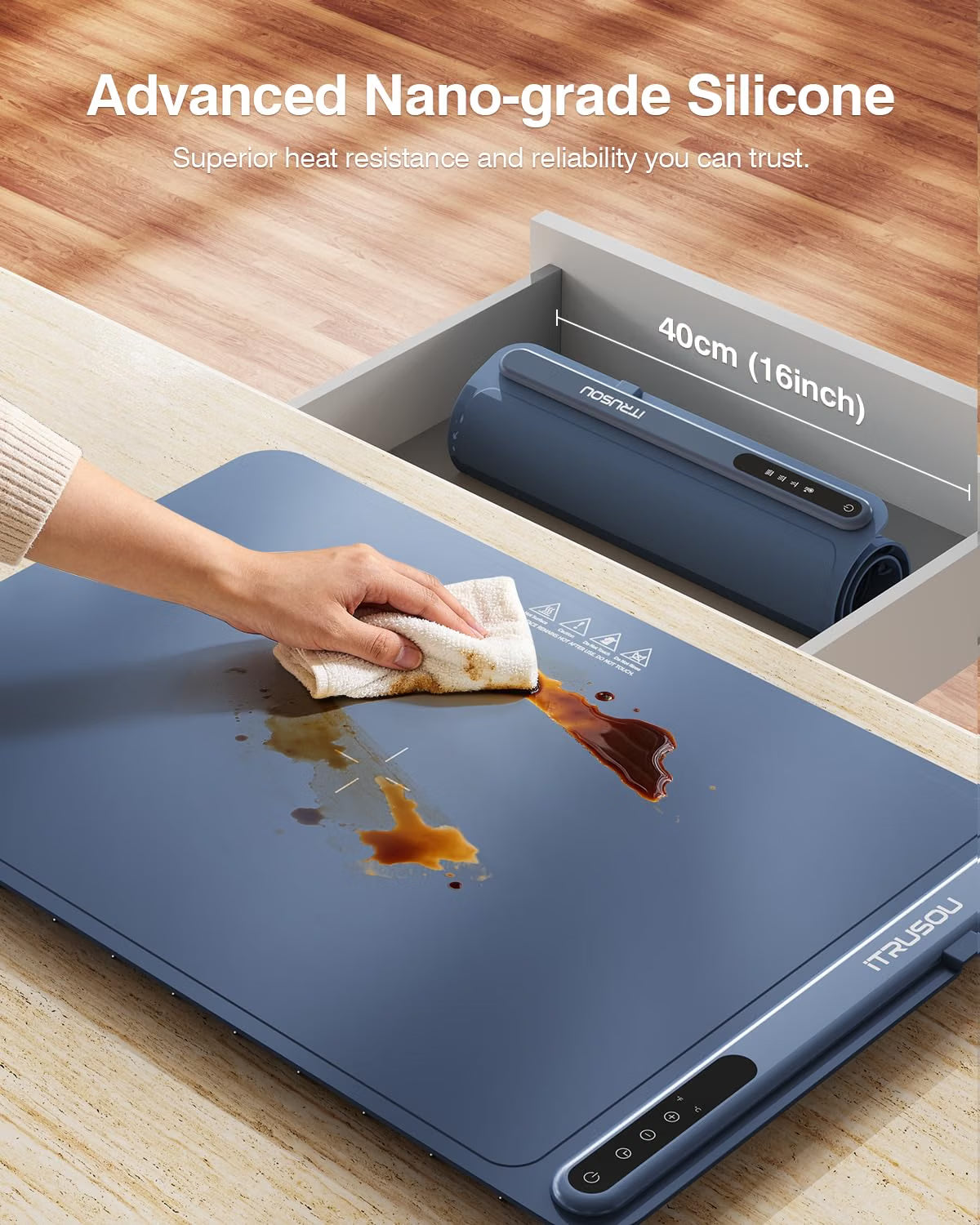 iTRUSOU Electric Food Warming Mat 24"x16" – 3-Level Temp, 250W, Rollable for Parties & Buffet