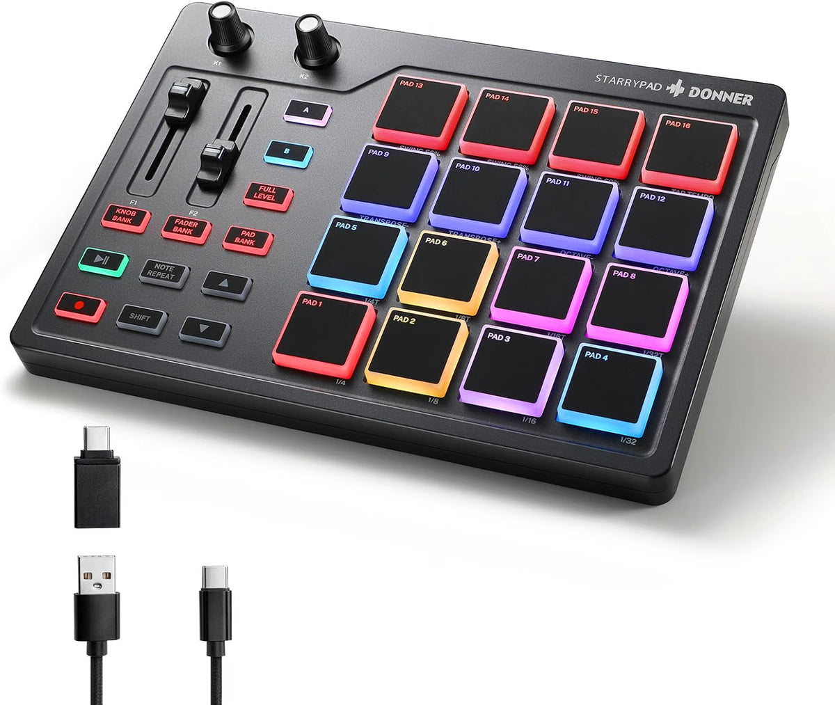 Donner STARRYPAD MIDI Drum Pad Controller – 16 Beat Pads, USB, Music Production