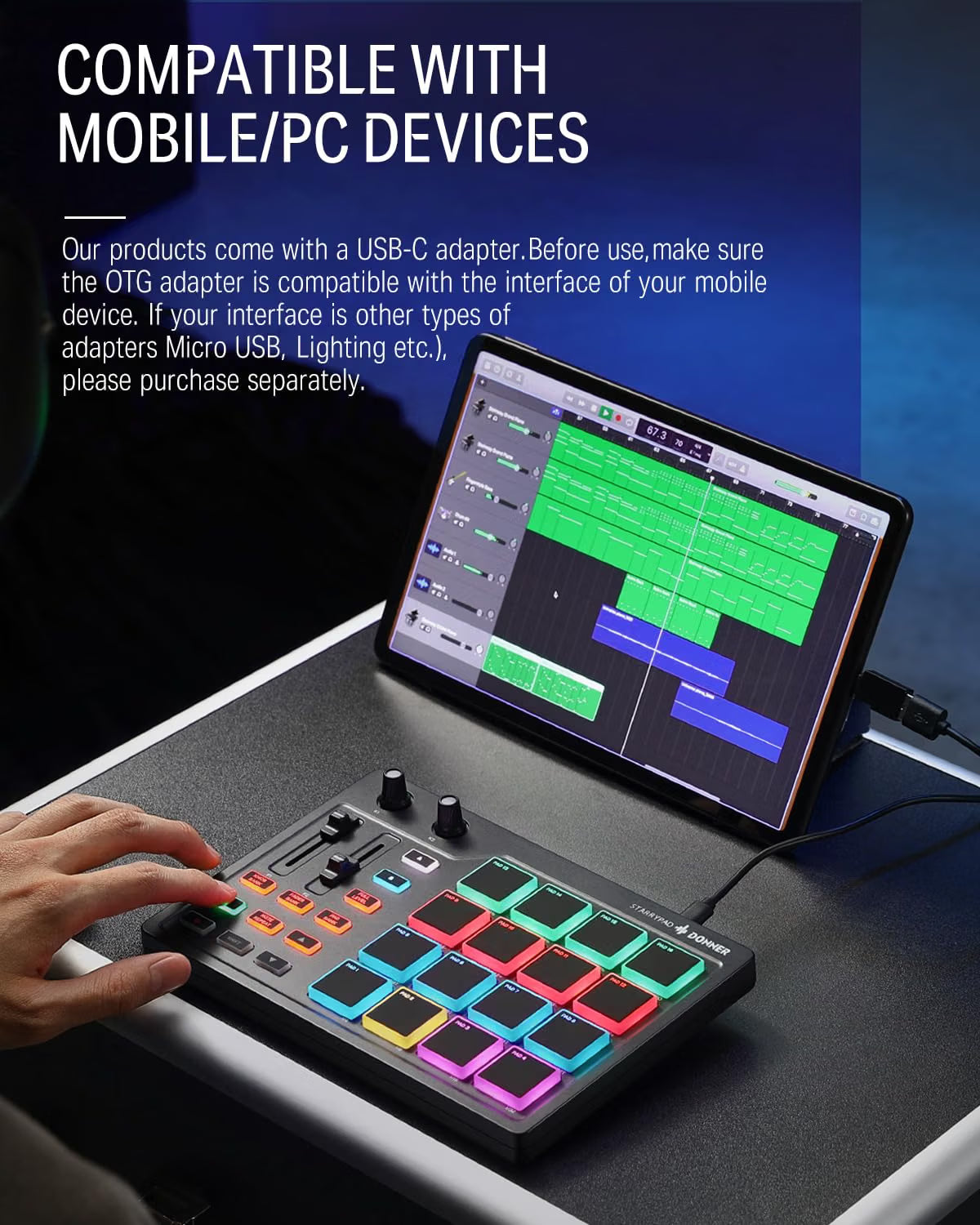 Donner STARRYPAD MIDI Drum Pad Controller – 16 Beat Pads, USB, Music Production