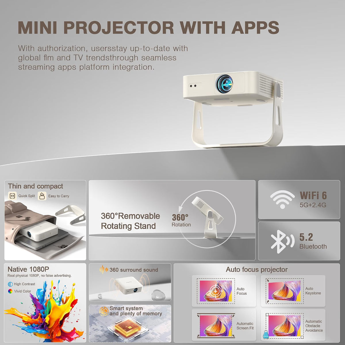 Portable Mini Projector with Bluetooth