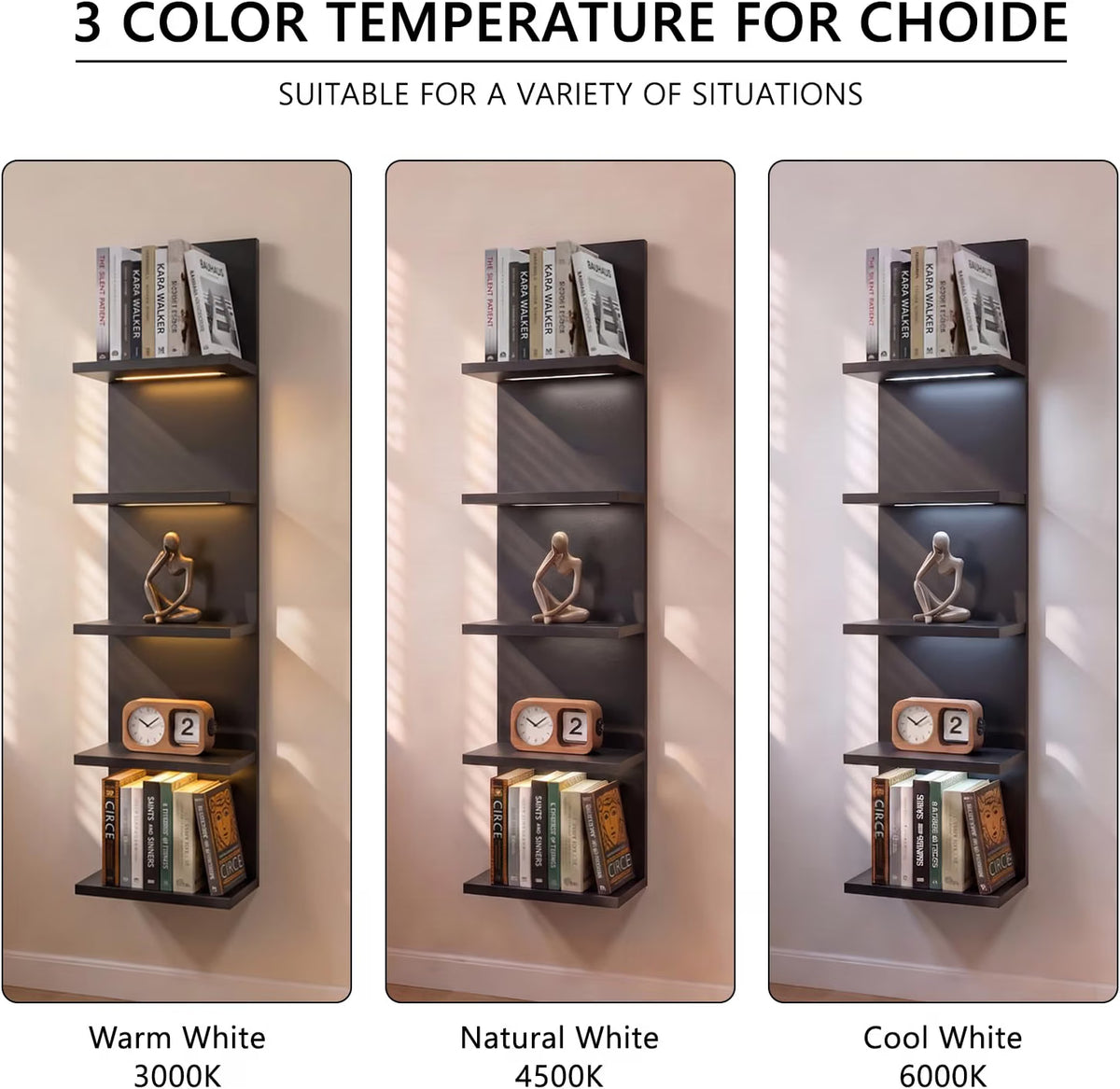 5 Tier Wall Shelf Unit with Light – Black