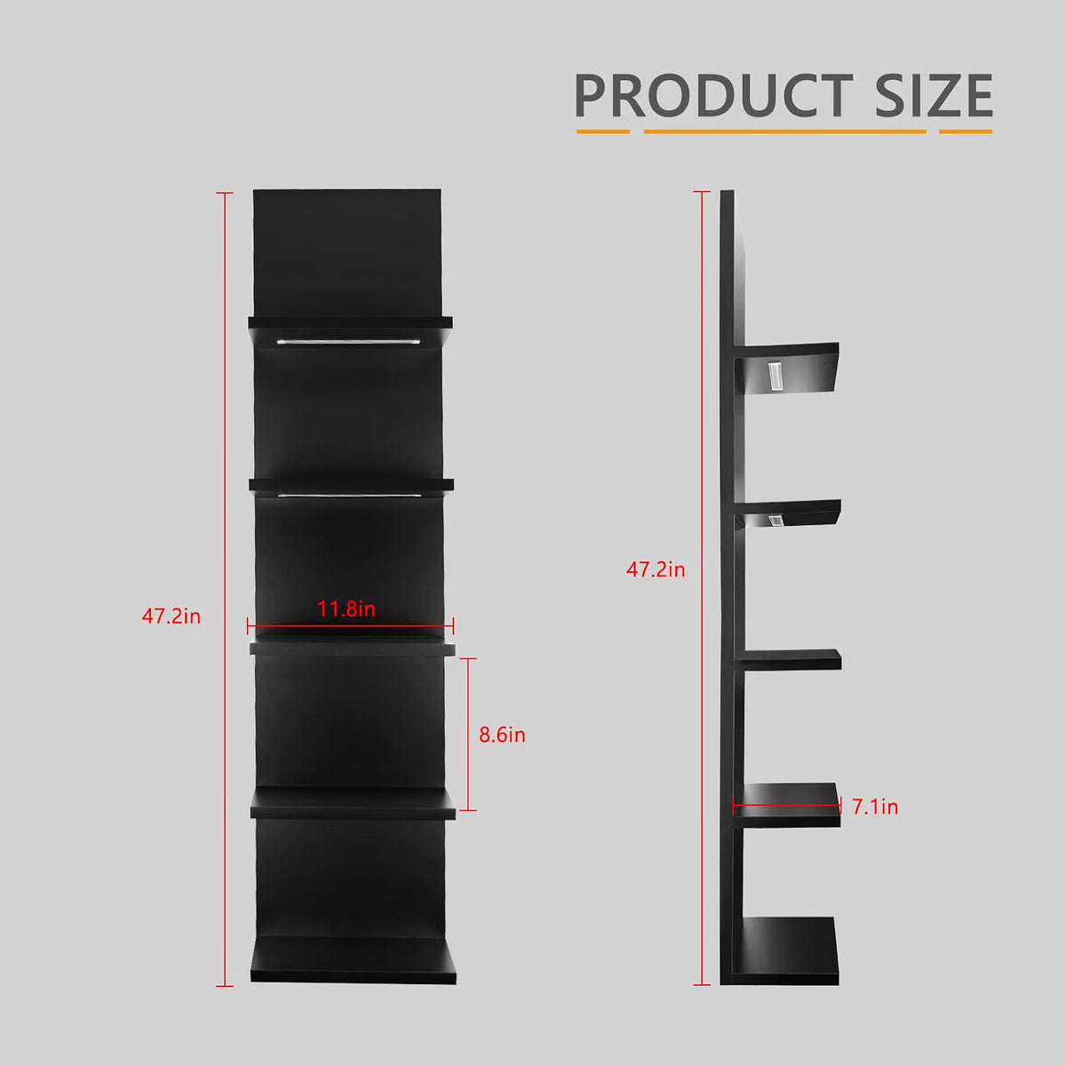 5 Tier Wall Shelf Unit with Light – Black