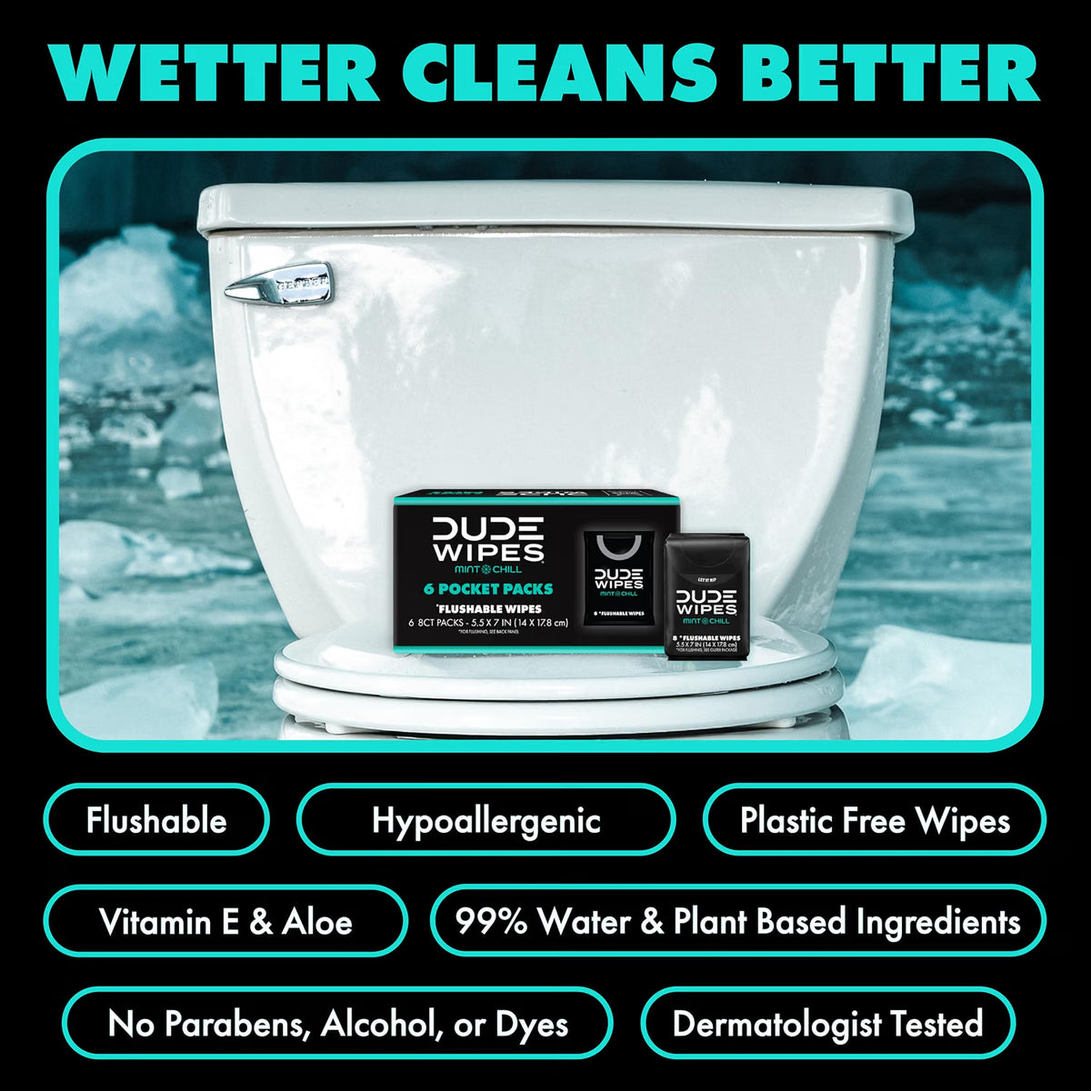 DUDE Wipes Mint Chill Pocket Packs – Flushable Travel Wipes, 48 Count
